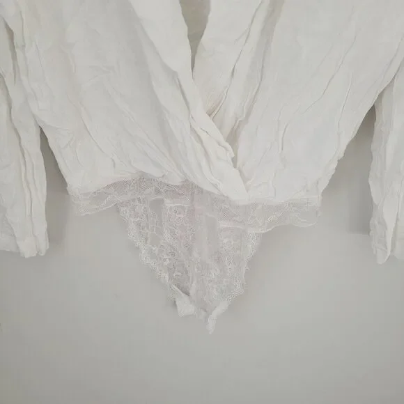 Free People Elsa Bodysuit Top Cream Surplice Neck Size Small - Picture 5 of 12